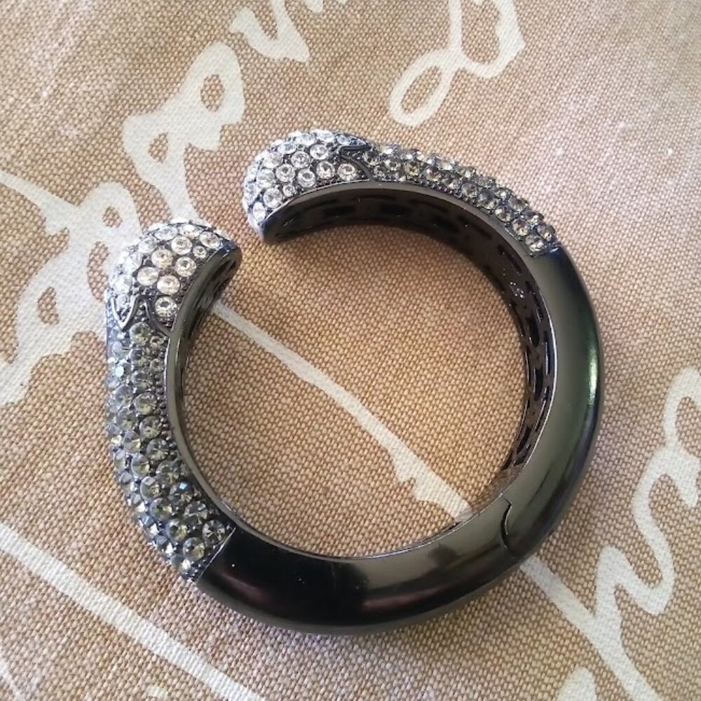 Joan Boyce Black crystal pave spring cuff bracelet ec